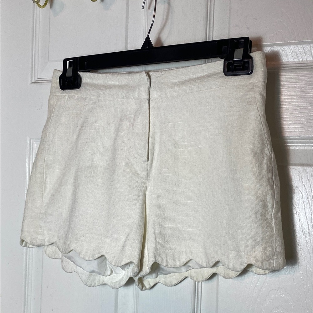 Cynthia Rowley High Waist Cream Scalloped Shorts Linen Blend Size 6